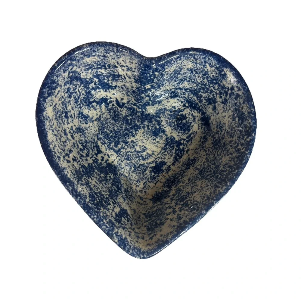 Blue & White Spongeware Heart-Shaped Stoneware Bowl